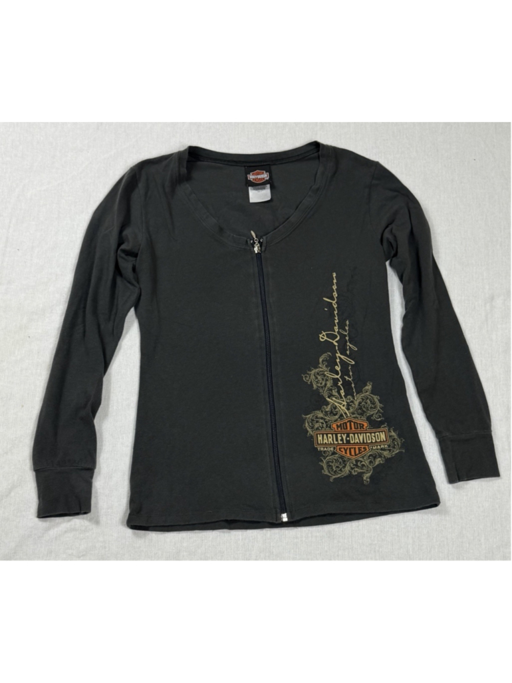 Harley Davidson long sleeves gray full zip top size M
